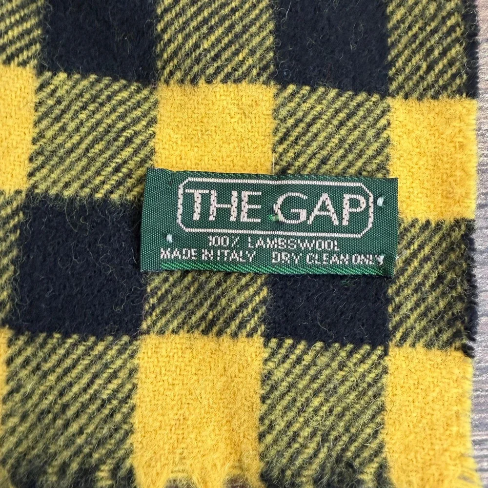 The Gap Plaid Scarf in Yellow Black Lambswool Made in Italy‎